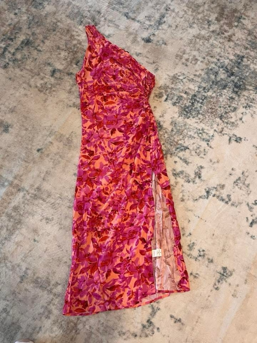 CUPSHE One-Shoulder Pink & Orange Floral Midi/Maxi Dress